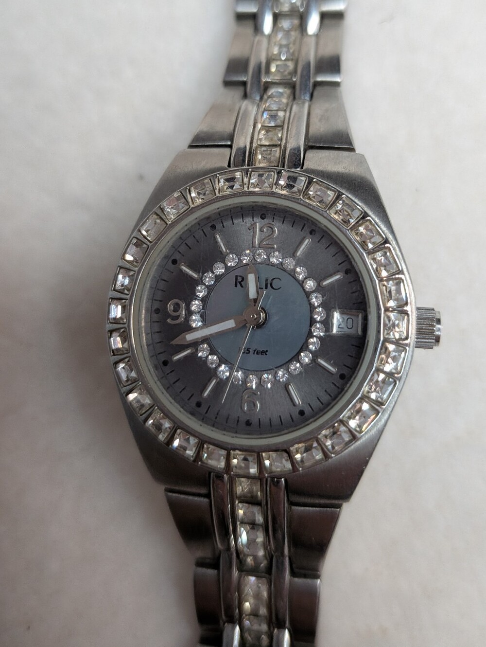 Relic Wet Silver Tone Crystal Accent Watch ZR11774 7"